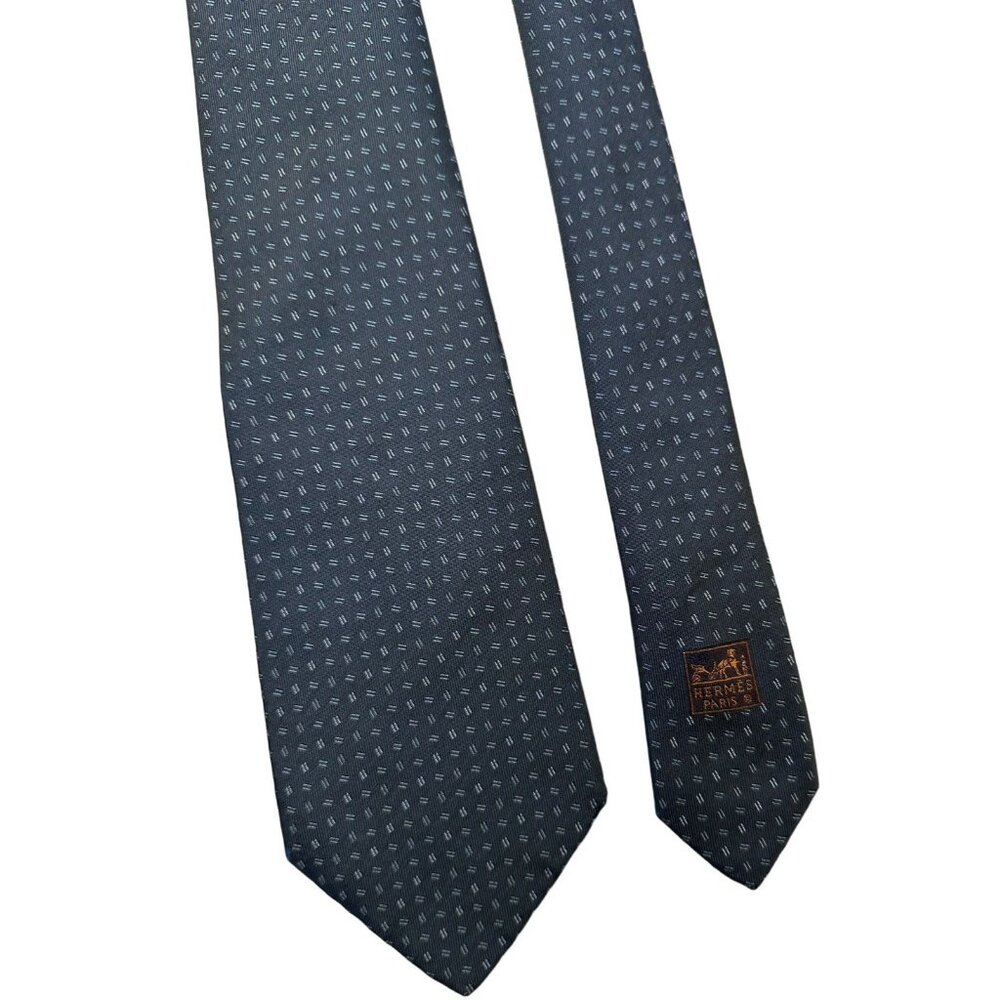 Hermes Silk Tie micro-geometric Dash Gray Authentic 61” - Picture 4 of 7